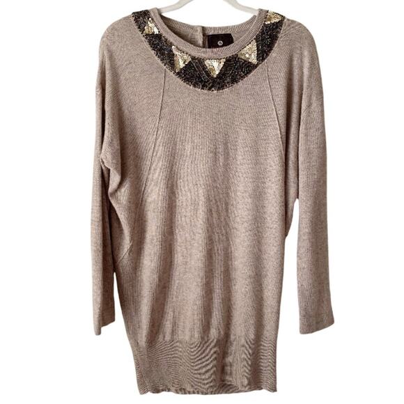 Heartloom | Wool Blend Beaded Embellished Tunic Sweater Winter Cozy Tan Small - Picture 1 of 7